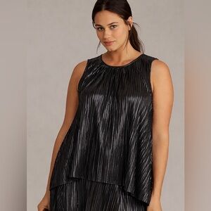 Anthrpologie Love Scarlett Black Plissé Pleated Sleeveless Top Asymmetric Hem 3X